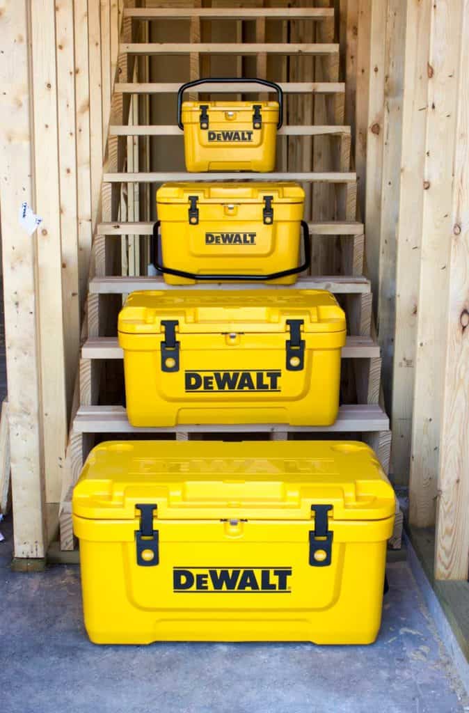 DEWALT Cooler Stacked On Staircase